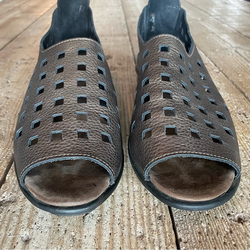 Arche Drick Laser Cut Leather Peep Toe Flats Bronze EU 39 US 8 - Picture 7 of 11